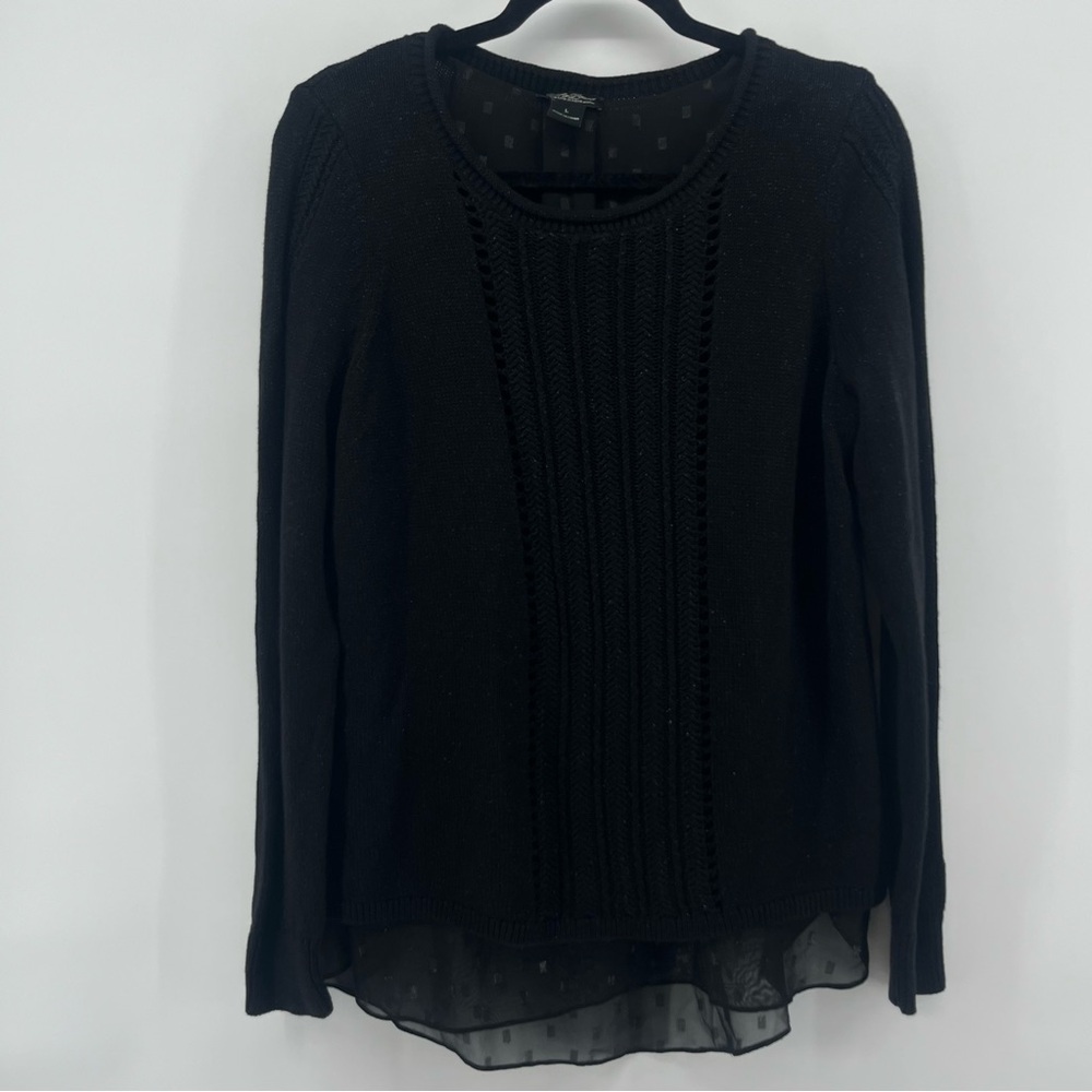 Lucky Brand Black Mixed Material Split Back Top Layered Look Women's Size Large
